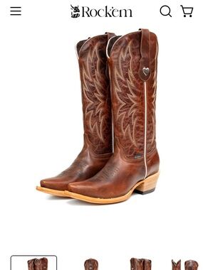 Rock'em Brown Leather Western Heeled Boots for Women - Classic Cowgirl Style